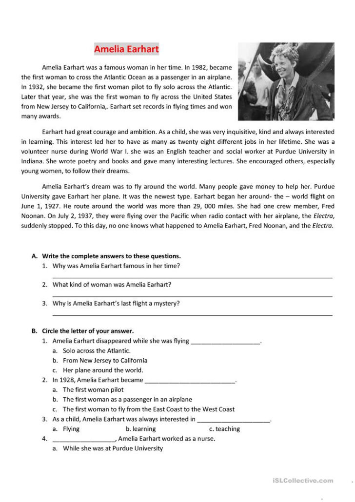 Amelia Earhart Free Worksheets Printable