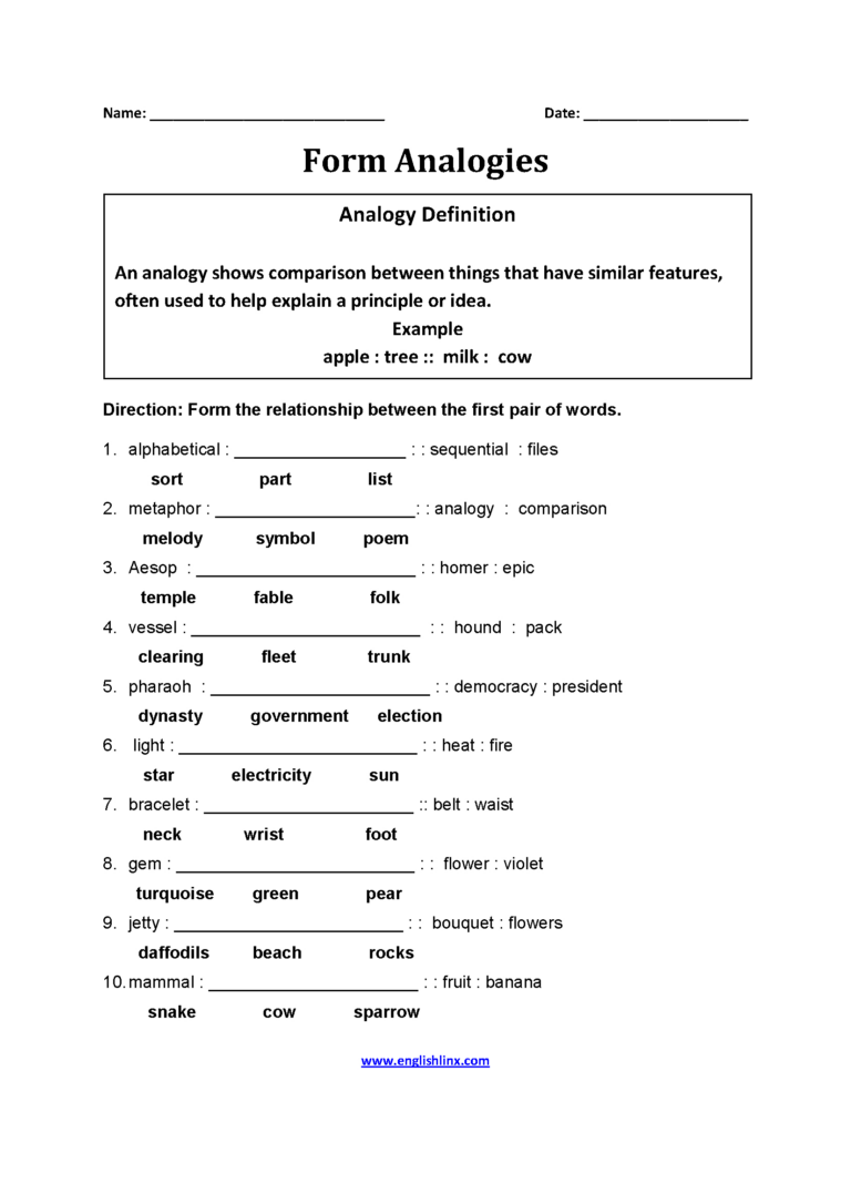 Analogy Worksheets For Middle School Printables-159 | Lyana Worksheets