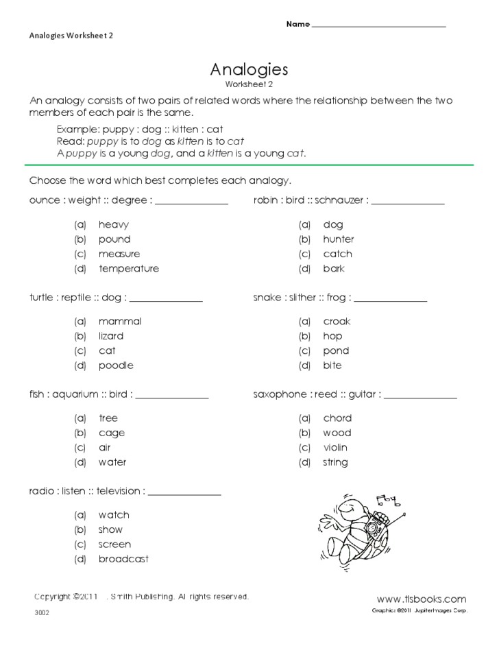 Analogy Worksheets For Middle School Printables