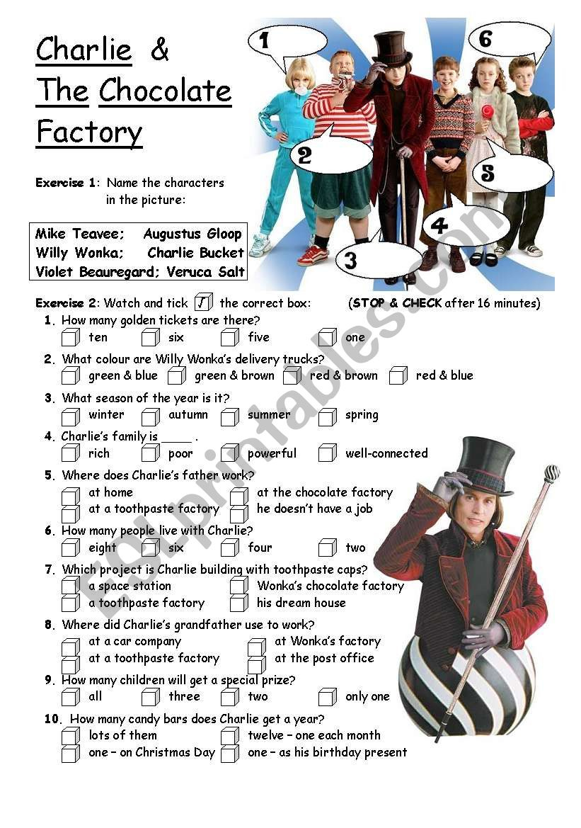 PART 1 4 Charlie The Chocolate Factory Movie Worksheet ESL 