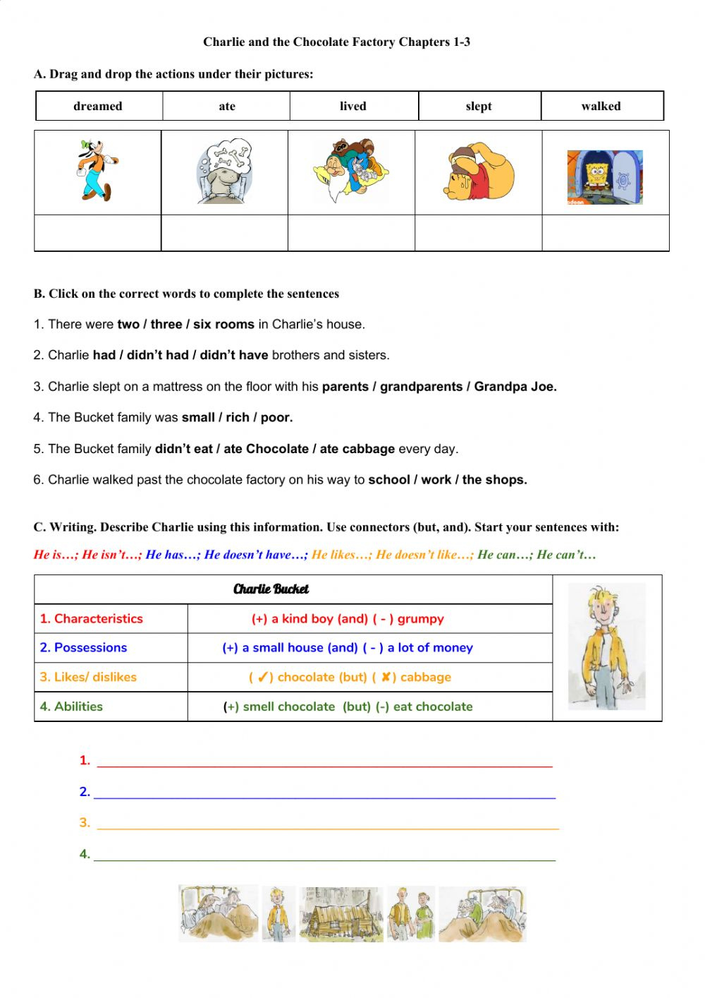 Reading Charlie And The Chocolate Factory Chapters 1 3 Worksheet