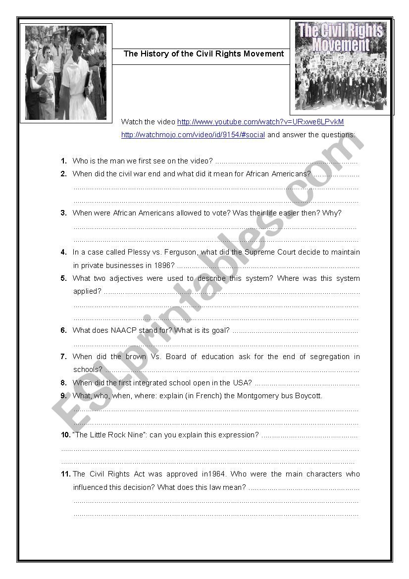 Quiz Worksheet The 1960S Civil Rights Movement Study Civil 