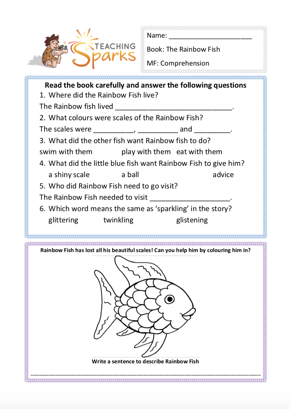 The Rainbow Fish Reading Resources Year 1 Year 2 KS1 Activities