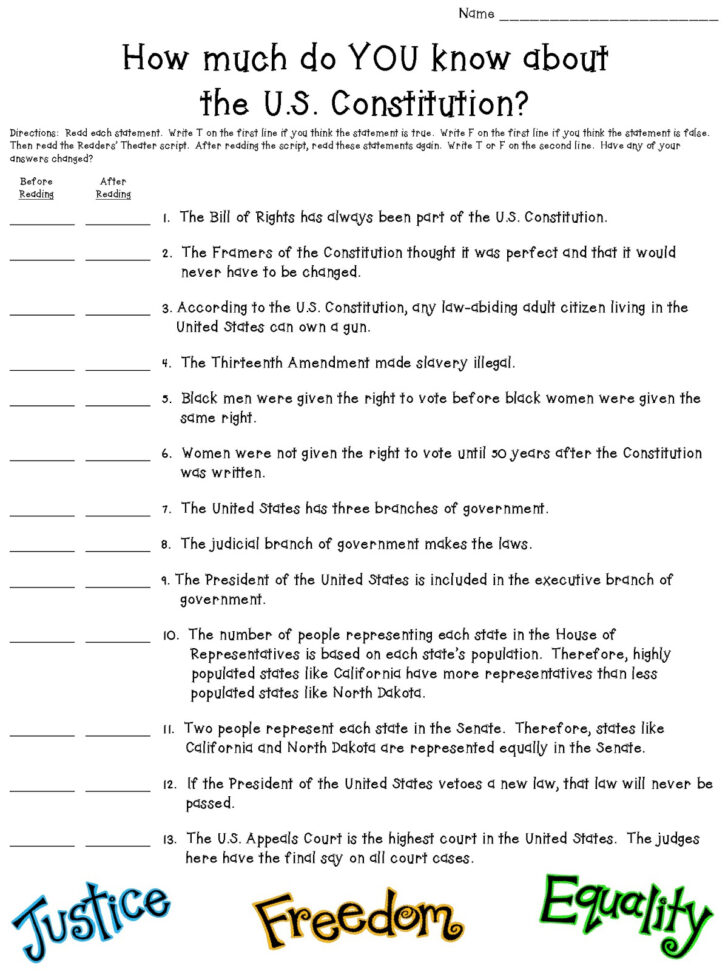 Constitution Printable Worksheets