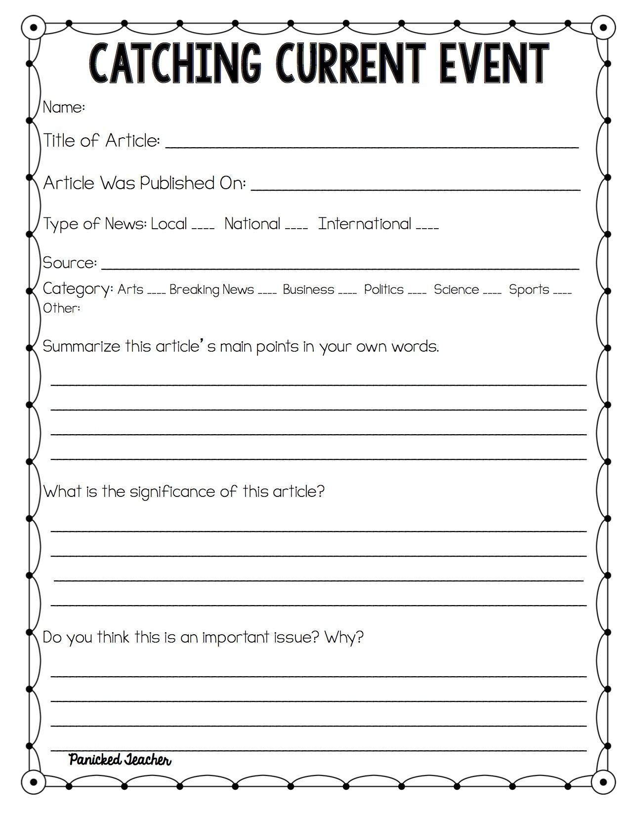 Current Events Printable Worksheet 159 Lyana Worksheets