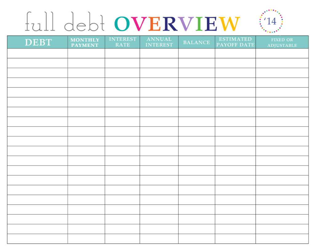 Debt worksheet printable lyana worksheets