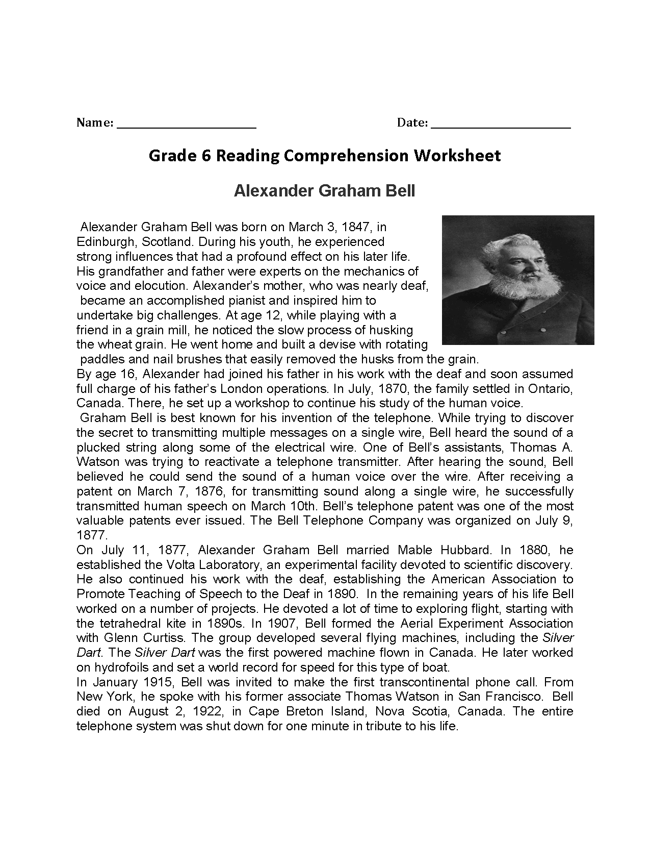 Free Printable 6th Grade Reading Worksheets Lyana Worksheets