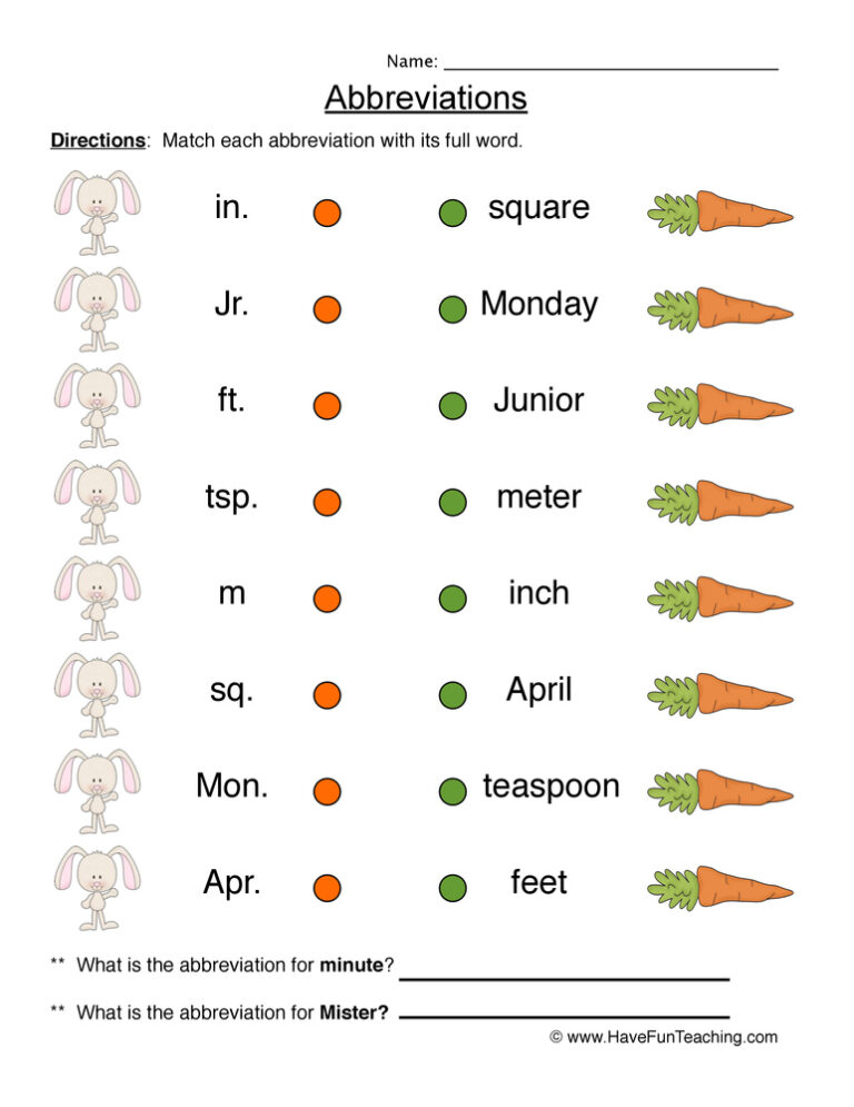Free Printable Abbreviation Worksheets159 Lyana Worksheets
