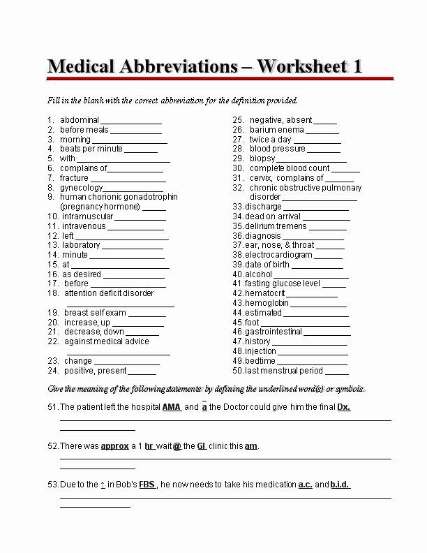 Medical Terminology Abbreviations Worksheet Beautiful Medical 