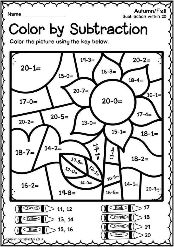 Free Printable Color By Number Subtraction Worksheets 159 Lyana 