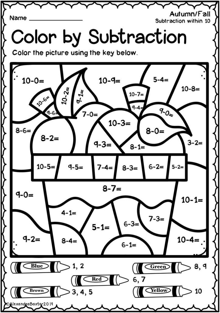 Free Printable Color By Number Subtraction Worksheets 159 Lyana 