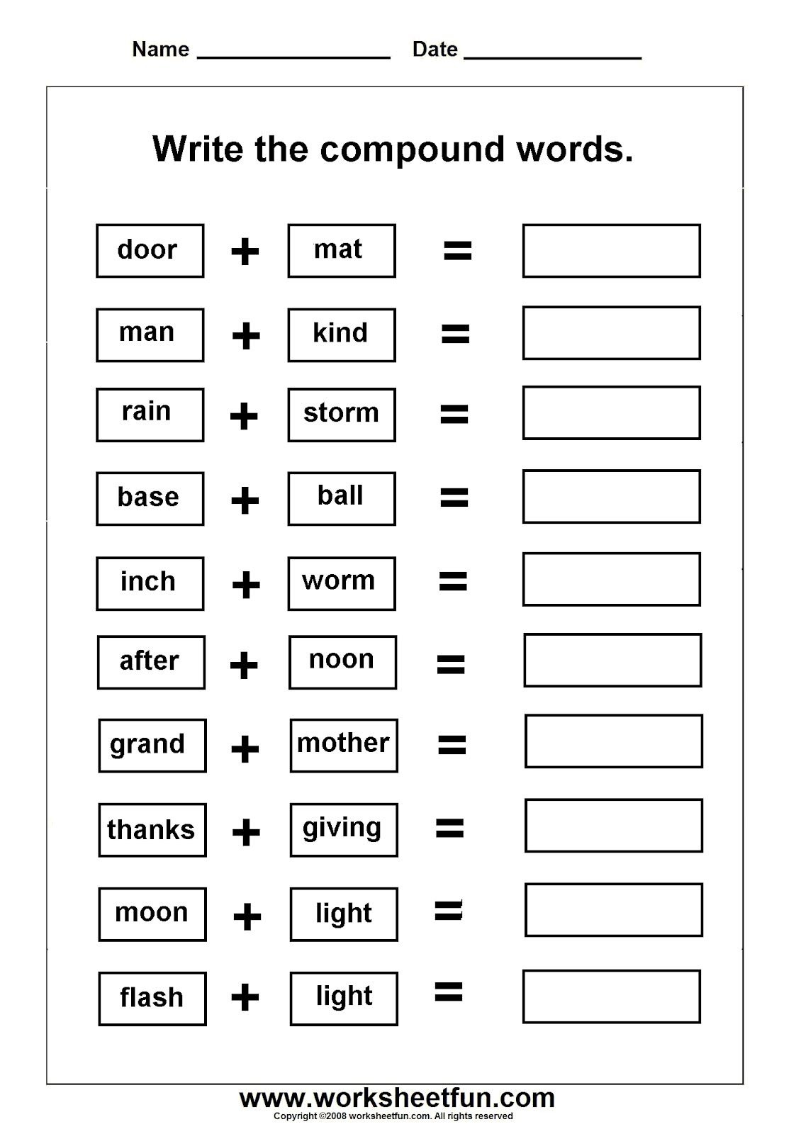 Worksheets On Compound Words With Pictures Compound Words Worksheets 