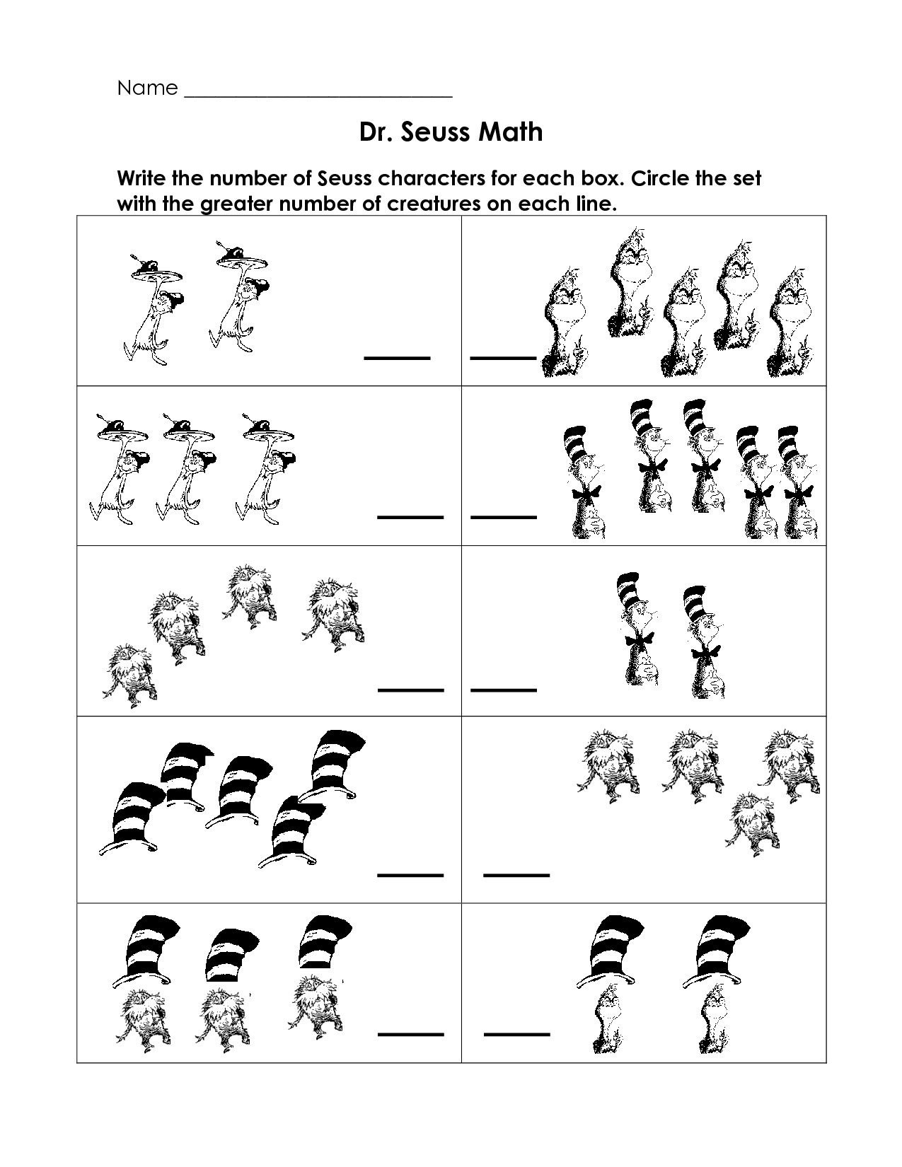 Free Printable Dr Seuss Math Worksheets Free Printable