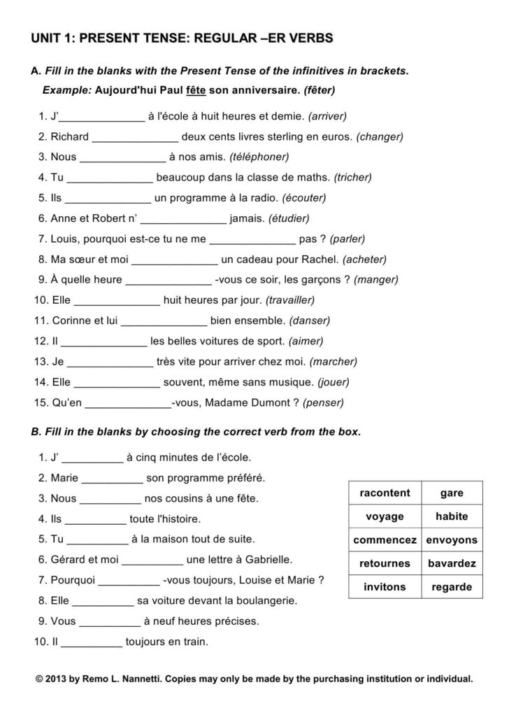 Free Printable French Worksheets For Grade 4