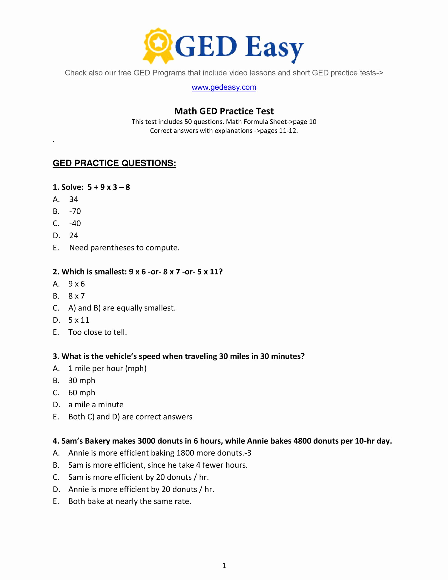 Free Printable Algebra Practice Worksheet Free Printable Ged 