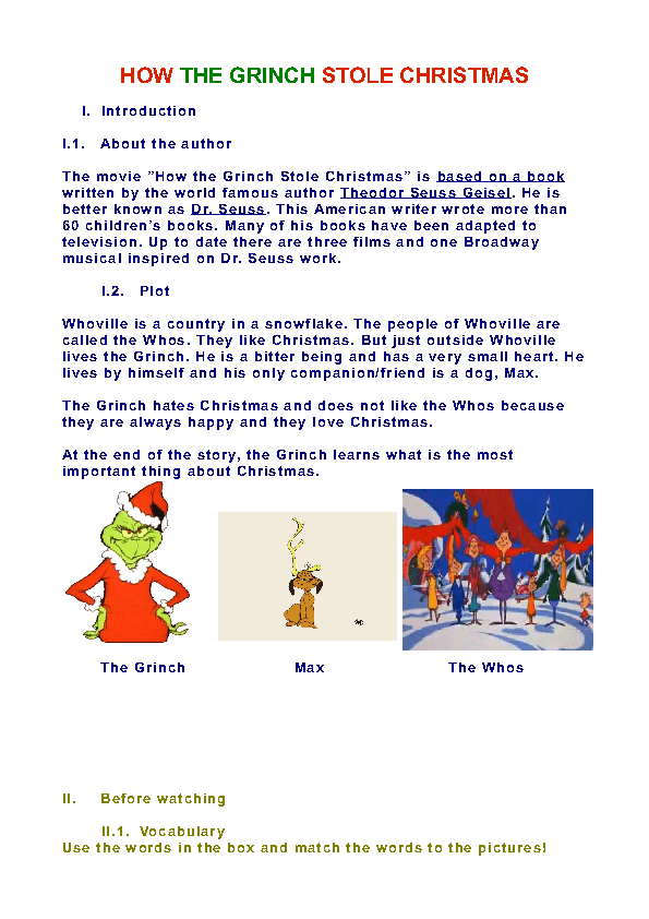 Movie Worksheet How The Grinch Stole Christmas