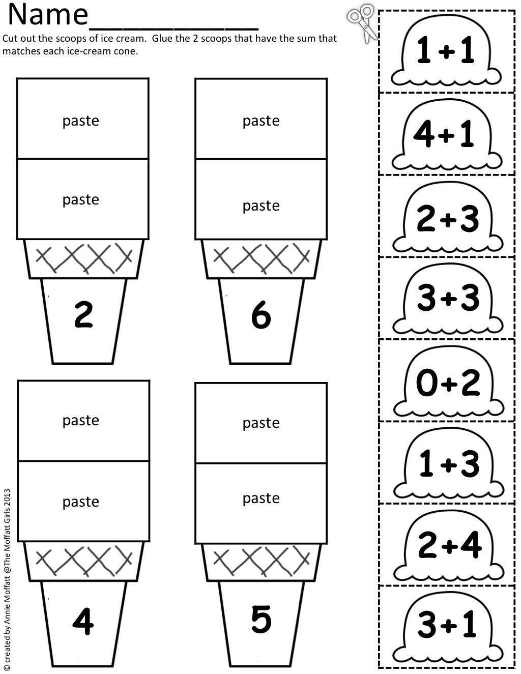 Math Scoops Cut And Paste addition Up To 20 Worksheets Samples