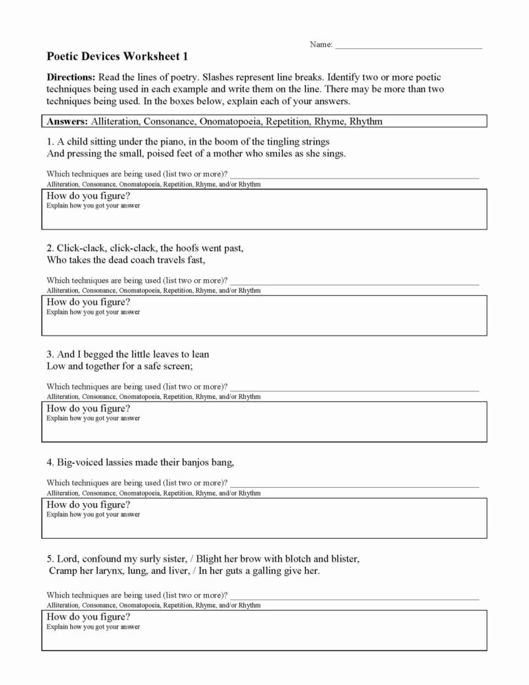 elements of literature worksheet pdf