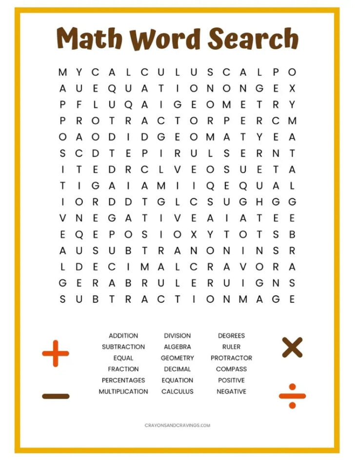 Free Printable Math Word Search Worksheets