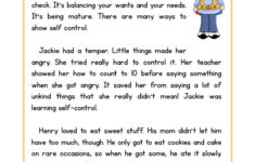 Reading Comprehension Worksheet Self Control