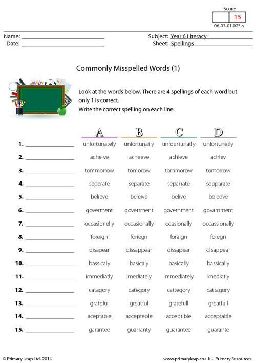 Commonly Misspelled Words Worksheets Misspelled Words Commonly 
