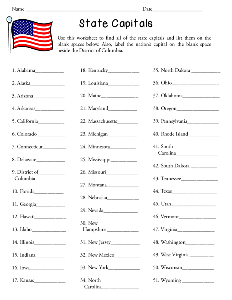 Free Printable States And Capitals Worksheets 159 Lyana Worksheets 