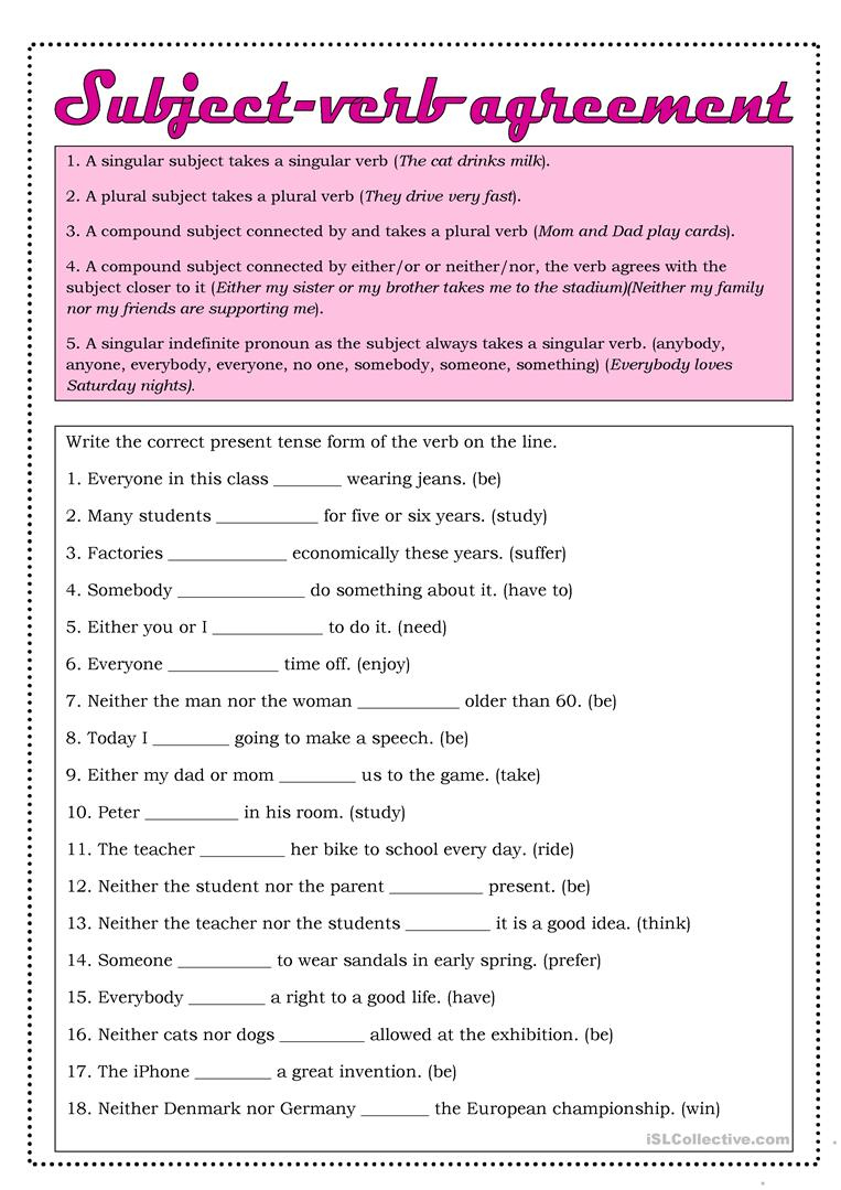 Subject verb Agreement Worksheet Free ESL Printable Worksheets Made 