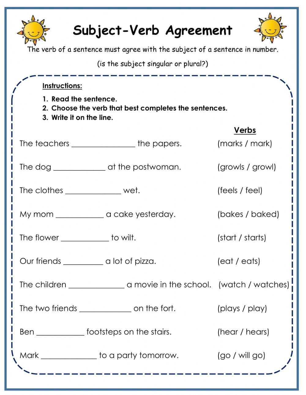 Free Printable Subject Verb Agreement Worksheets | Lyana Worksheets