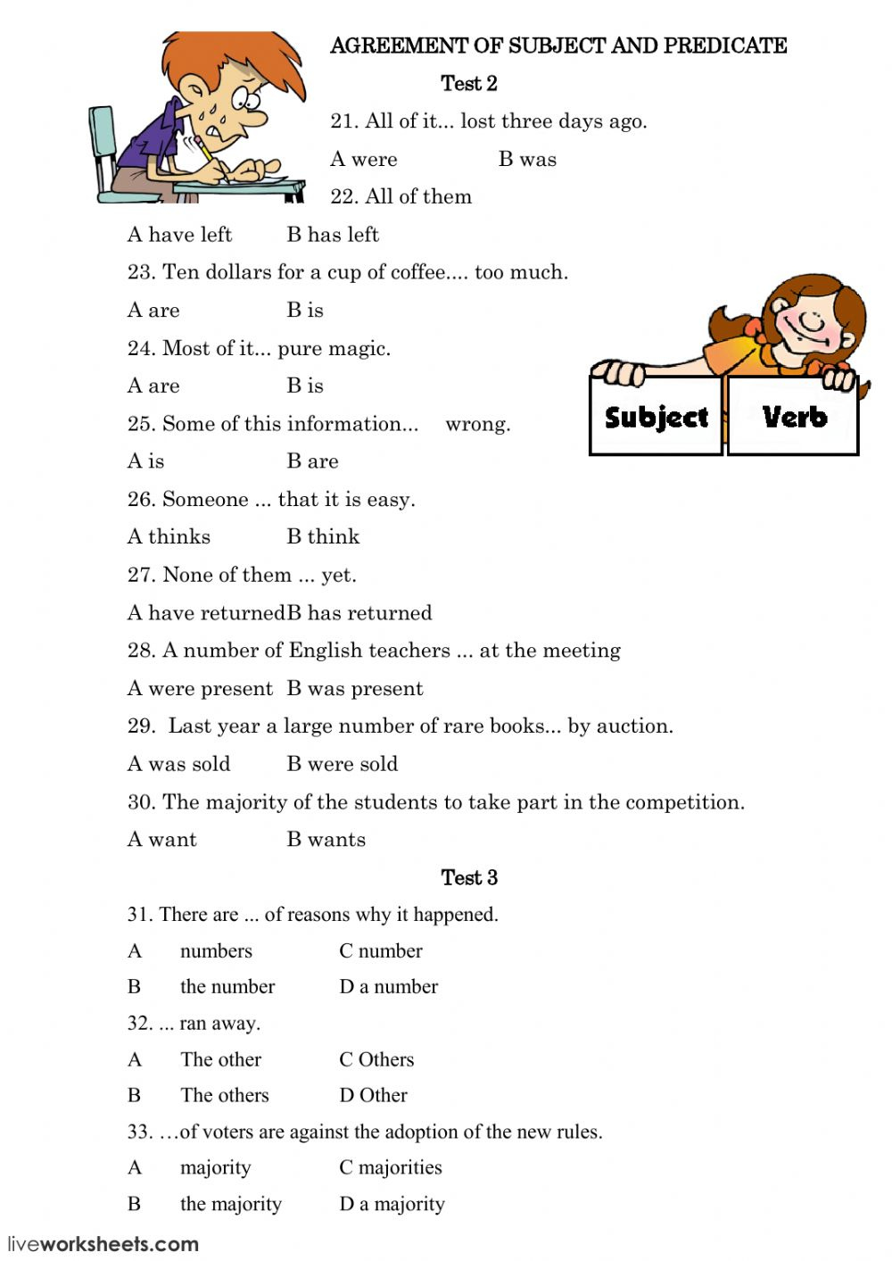 Subject And Verb Agreement Interactive Worksheet