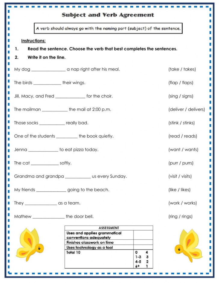 Free Printable Subject Verb Agreement Worksheets