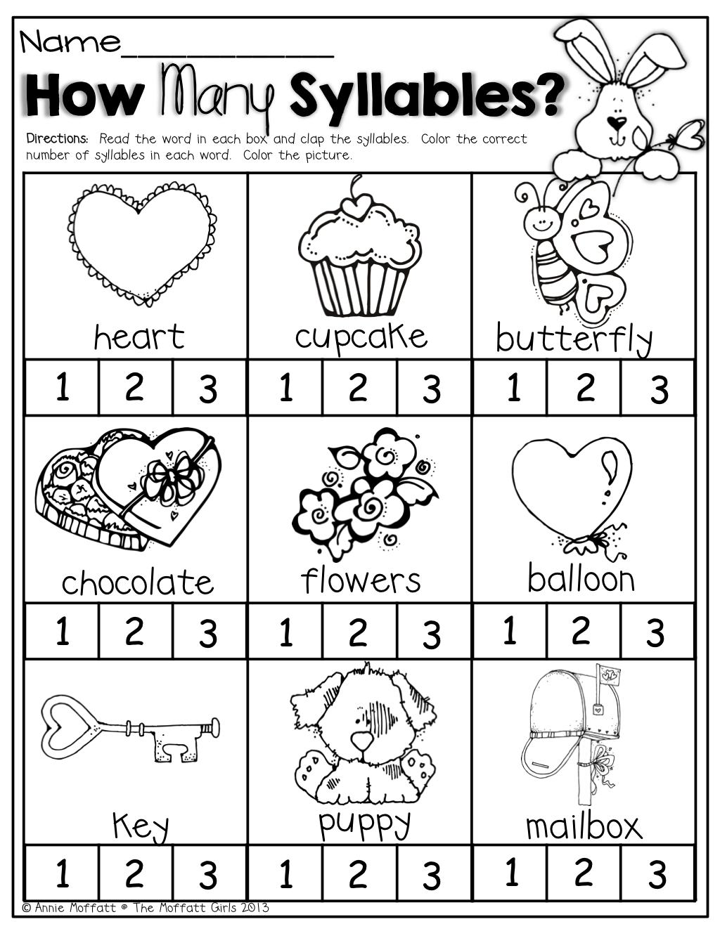 February NO PREP Packet Kindergarten Syllable Worksheet 