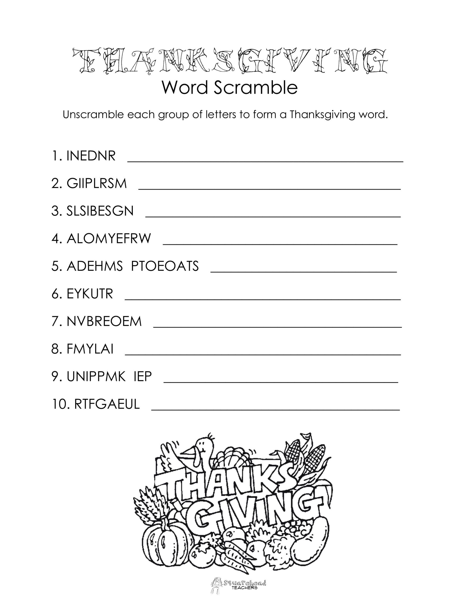 15 Fun to Solve Thanksgiving Word Scrambles Kitty Baby Love