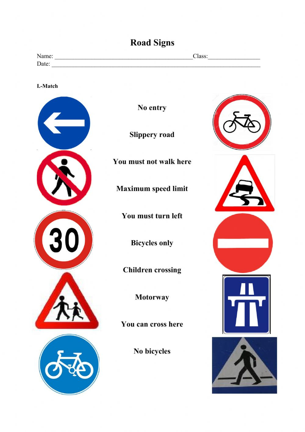 Road Signs Activity