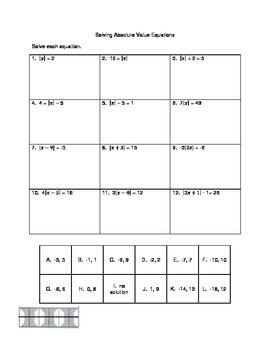 Absolute Value Equations VersaTile Worksheet By Mrs Ws Math Connection