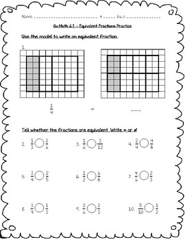 Go Math Practice 4th Grade 6 1 Equivalent Fractions Worksheet 