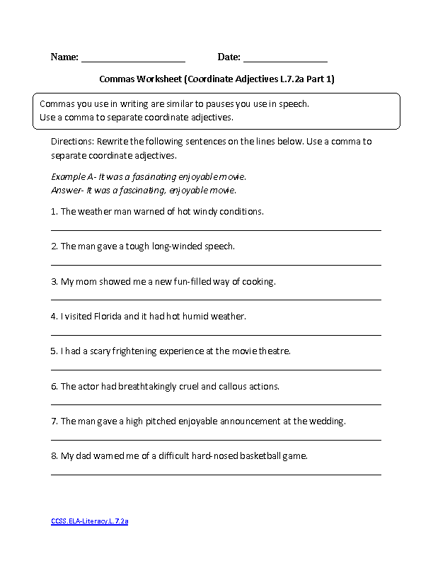 English Worksheets 7th Grade Common Core Worksheets