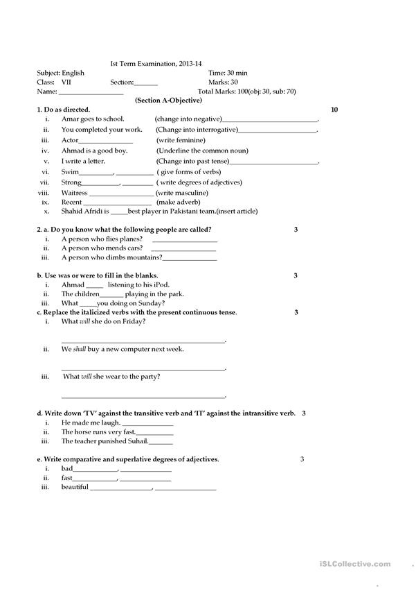 English For Grade 7 English ESL Worksheets For Distance Learning And 