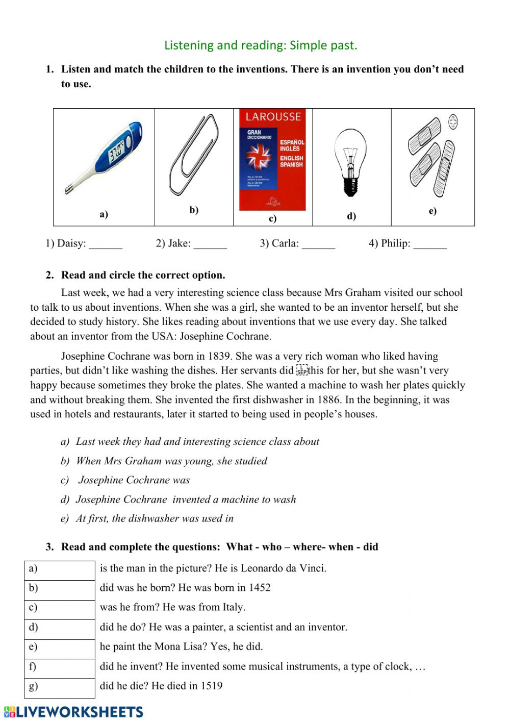 Inventions And Inventors Worksheet