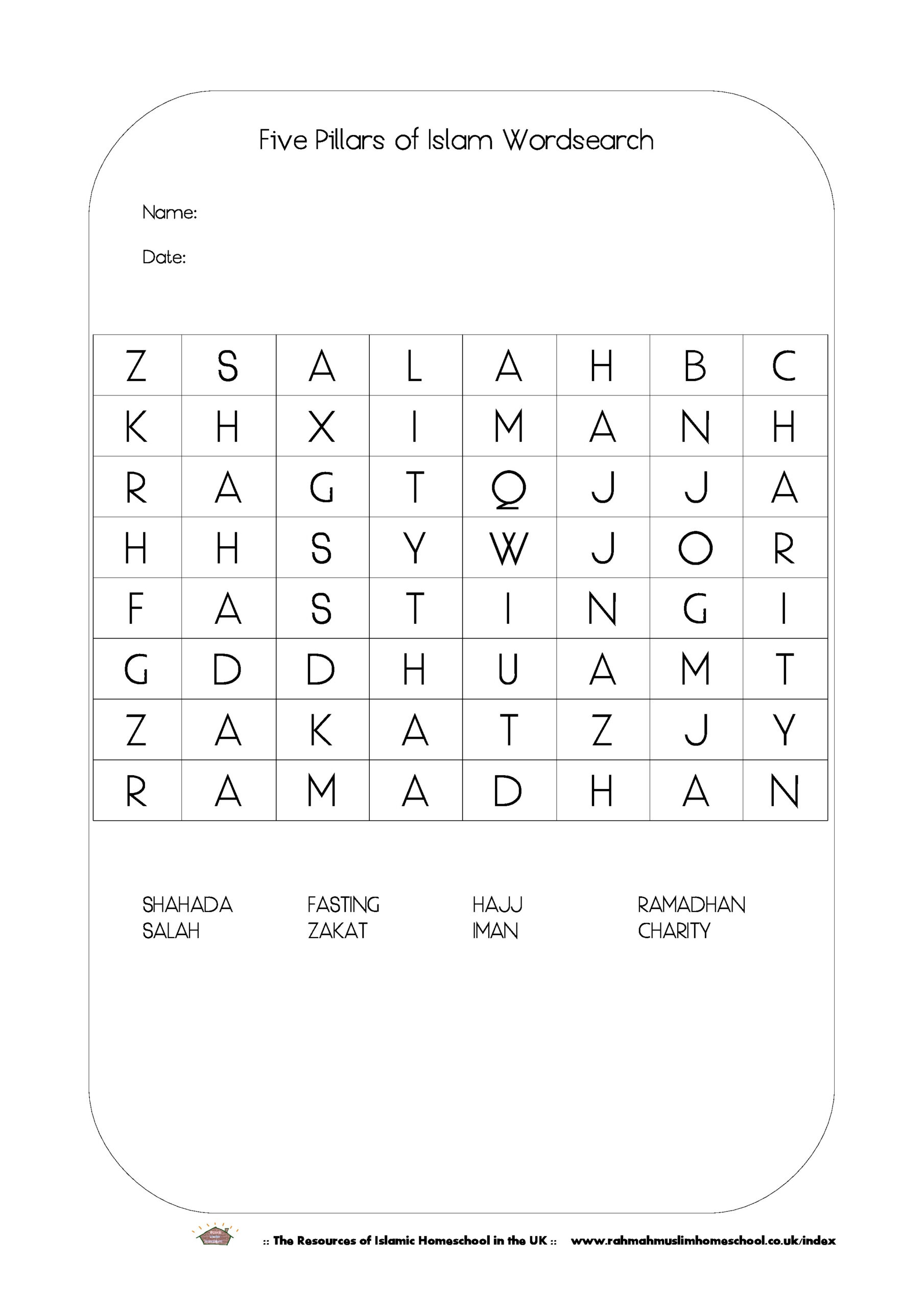 Islamic Wordsearch The Resources Of Islamic Homeschool In The UK