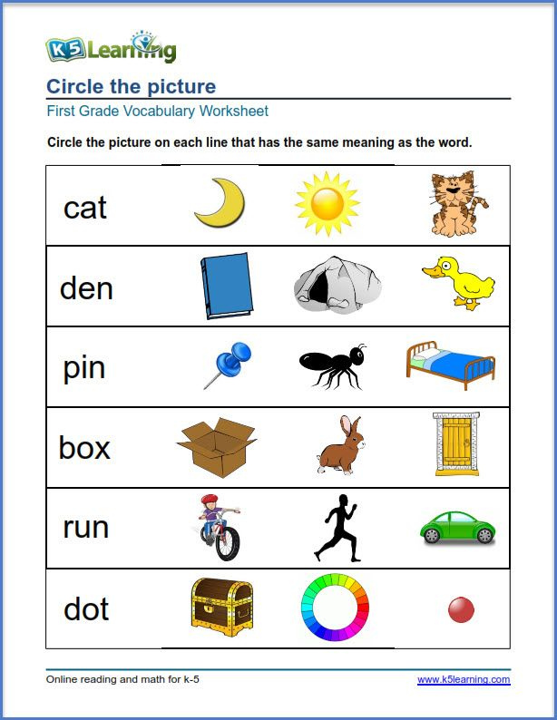 Grade 1 Vocabulary Worksheet Match Pictures To Words 1st Grade 