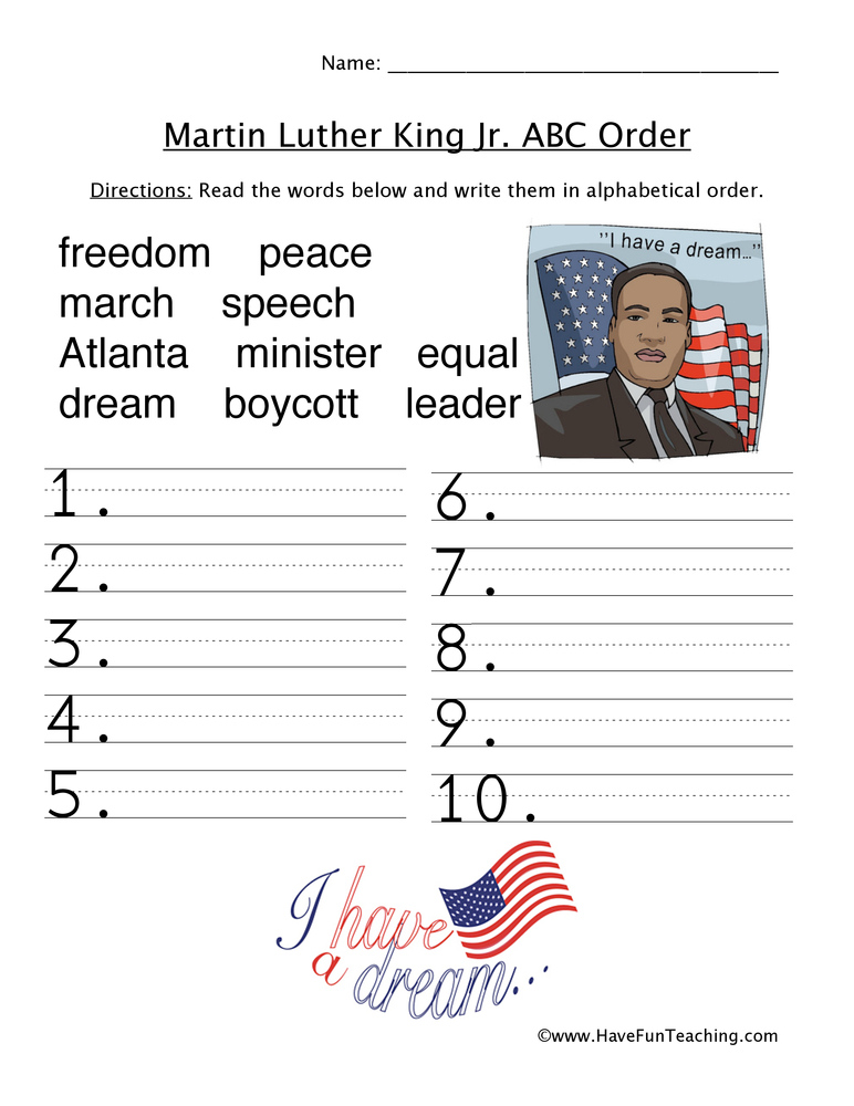 Martin Luther King Jr Worksheets
