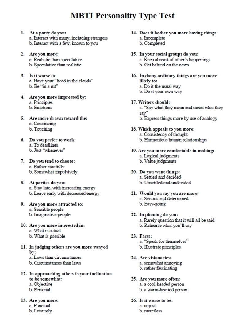 Quiz Worksheet Objective Personality Tests Study Free Printable 
