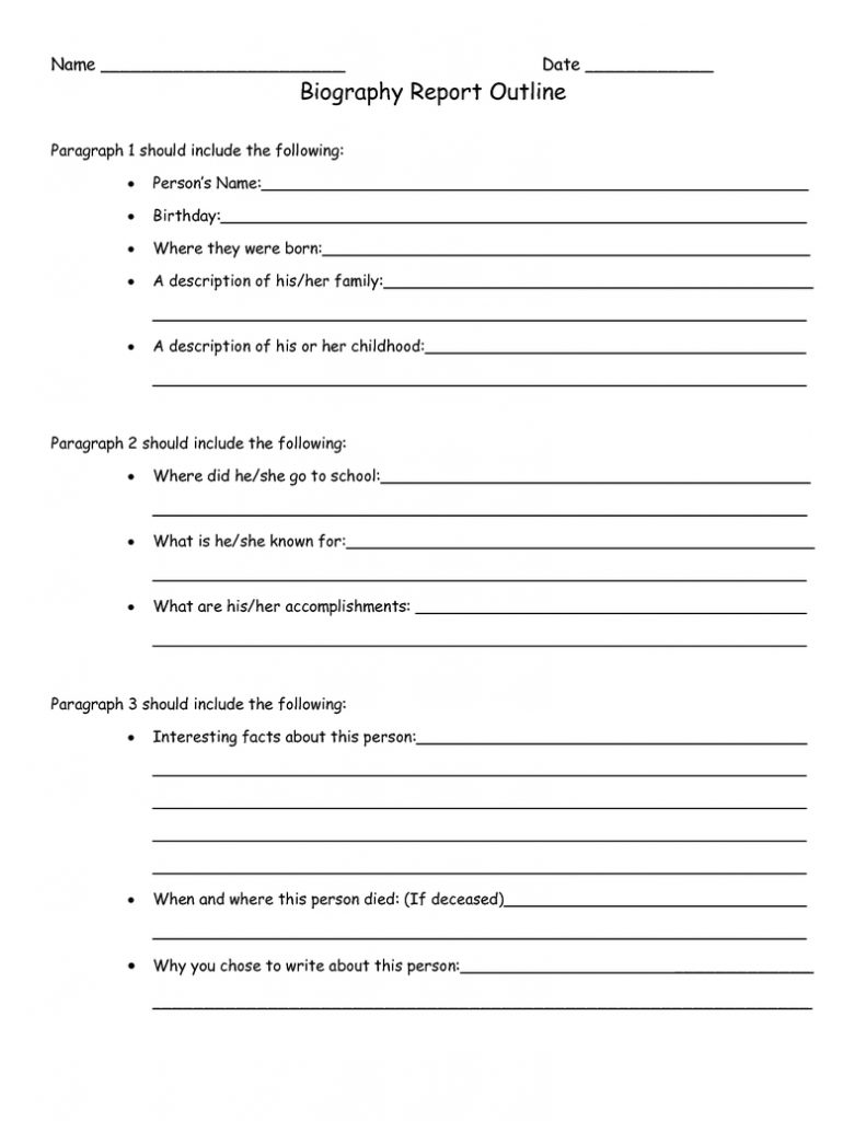 Biography Report Outline Worksheet pdf Projects To Try Biography 