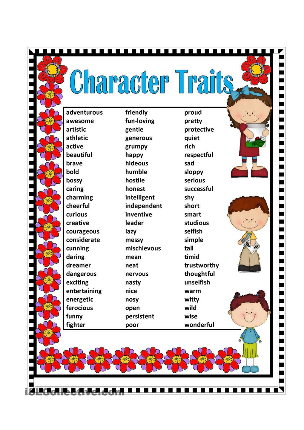 Reading Worksheets Character Traits Worksheets Printable Character 