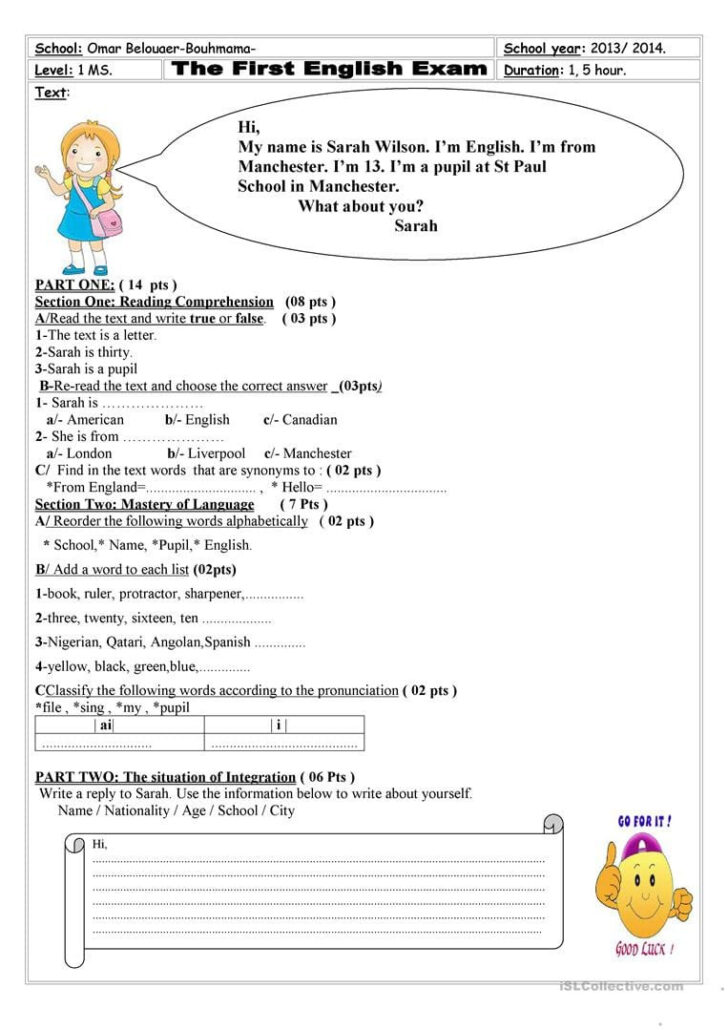 Middle school ESL worksheets