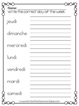 French Days Of The Week Pocket Chart Cards And Worksheets Fran ais Pink