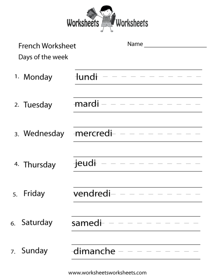 Printable French Worksheets Days Of The Week