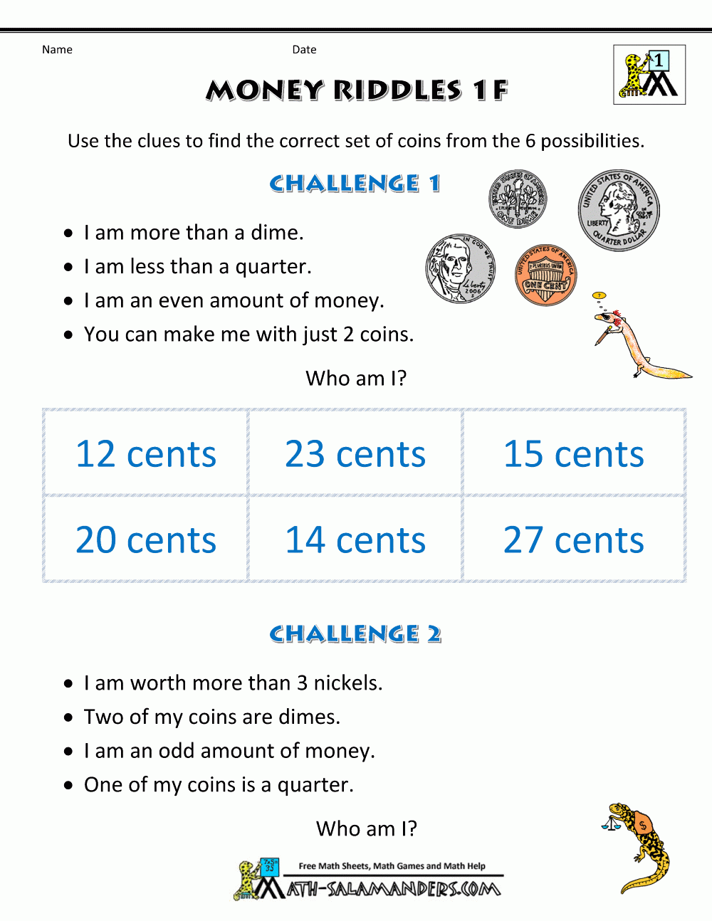 Math Money Worksheets 1st Grade Money Riddles