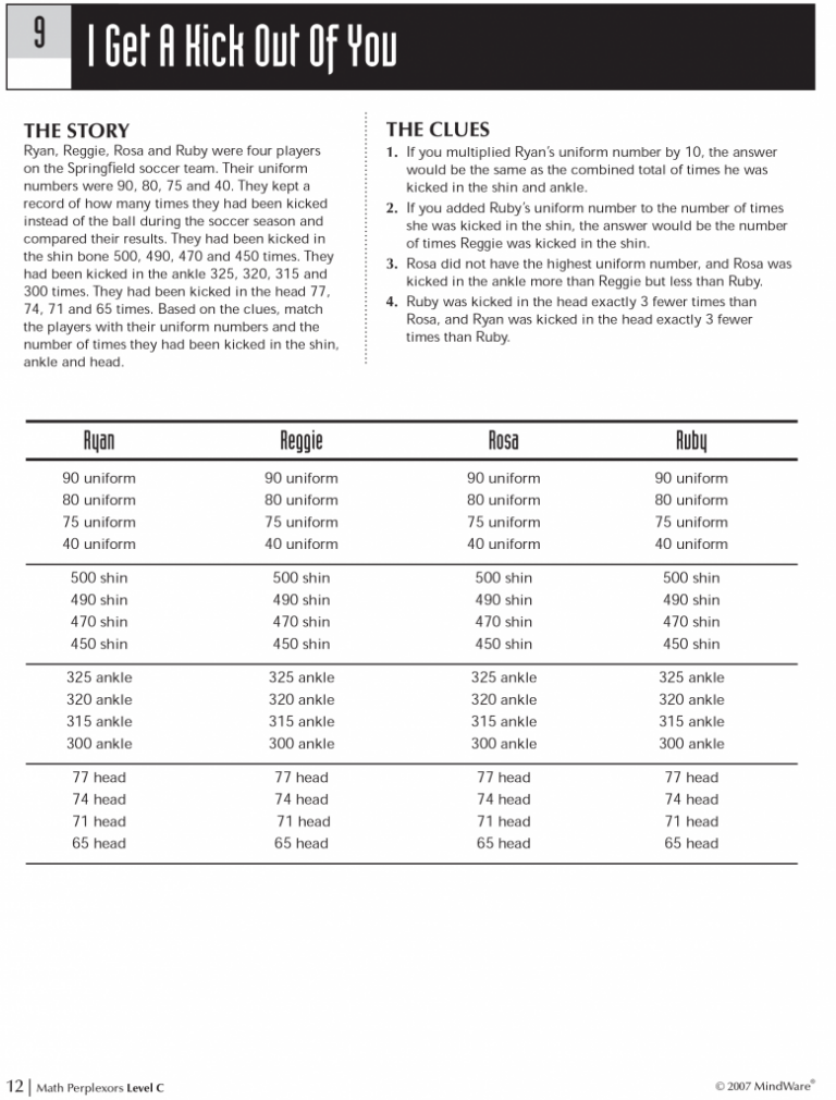 Printable Perplexors Worksheets