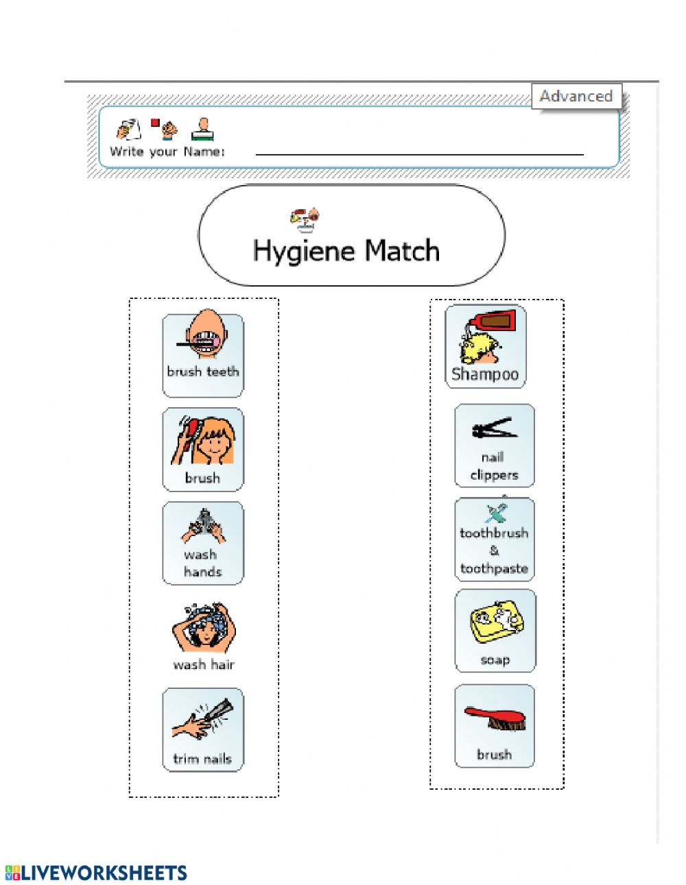 Hygiene Match Worksheet